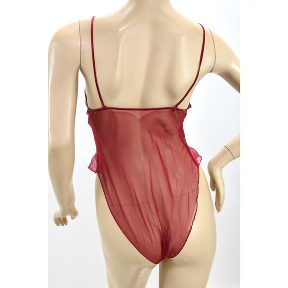 Vtg Victorias Secret Satin Teddy Nightie High Leg Sheer Flounce S Snap Crotch - Picture 3 of 10